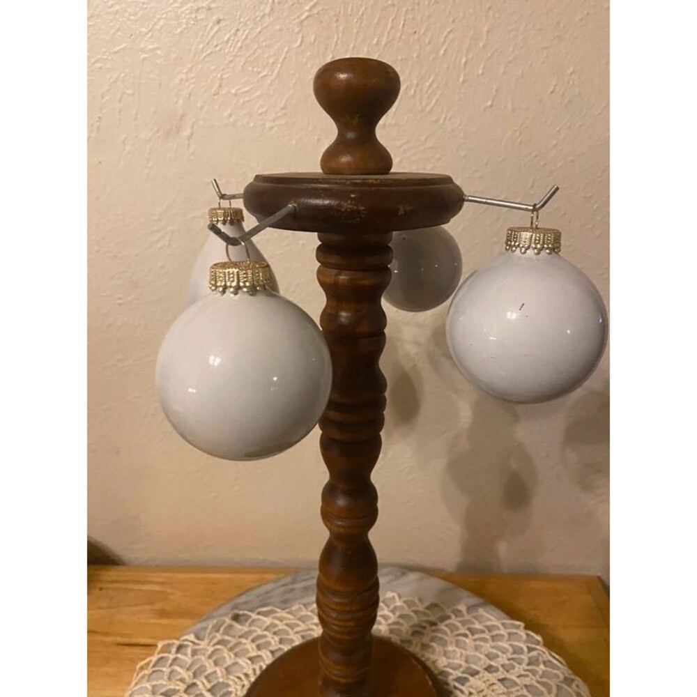 Vintage Opaque Glossy White Glass Ball Christmas Ornaments - Set of 4